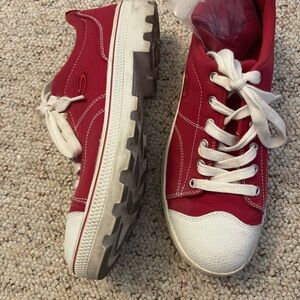 Sketchers, red sneaker, chunky soul